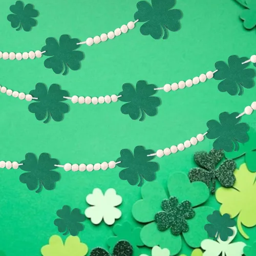 Vista 8 de Cartel de decoración temática de trébol de la suerte, suministros para fiesta del día de San Patricio, guirnalda de trébol de 4 hojas