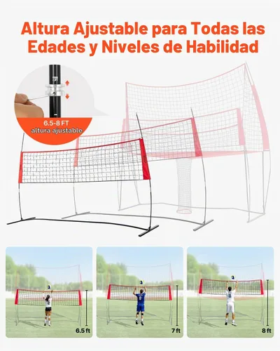 Vista 4 de VEVORAdjustable Height Badminton Net Set for Backyard Beach Lawn, Outdoor Portable Volleyball Net with Carrying Bag, 4 Square Quick Assemble Game