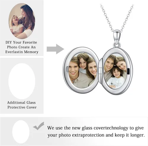 Vista 5 de Locket Necklace Sterling Silver MoonstoneLotus Pendant That Holds Pictures Meditation Locket Necklace Memory Jewelry Mother's Day Gifts for Women Mom