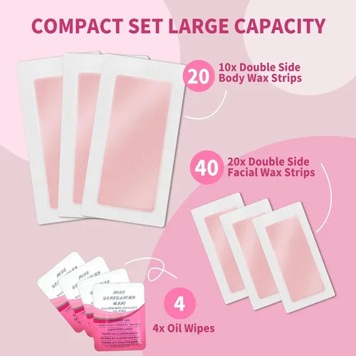 Vista 6 de 60 tiras de cera - Kit de depilación facial de 40 y 20 cuerpos