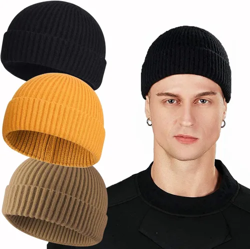 Vista 25 de ROYBENS Swag Wool Knit Cuff Short Fisherman Beanie for Men Women Winter Hat 1 albaricoque