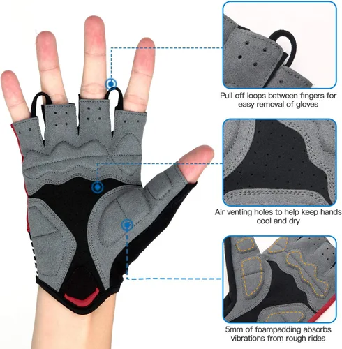 Vista 3 de Souke Sports Guantes de ciclismo Guantes acolchados de medio dedo para bicicleta con absorción de golpes, antideslizantes, transpirables, MTB