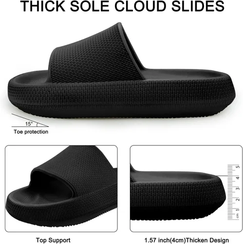 Vista 3 de Sandalias Cloud para mujeres y hombres,Sandalias de baño con almohadilla,Zapatos de plataforma de suela gruesa antideslizante EVA, Negro