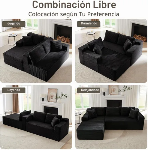 Vista 5 de Sofá modular Cloud de 104 pulgadas con diván en forma de L, sofás tapizados modernos con asiento profundo, sofá comprimido de esponja de pana