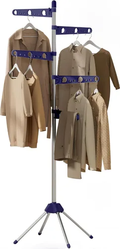 Vista 11 de CASAMAYA Tendedero plegable para ropa de 74.8 pulgadas, 2 niveles, con riel giratorio para 54 piezas de ropa, ahorro de espacio, interior, acero