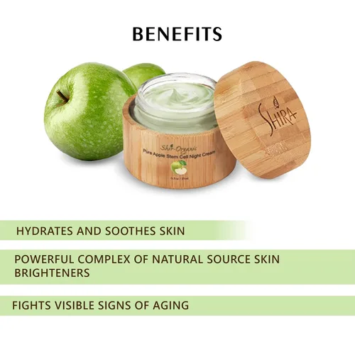 Vista 3 de Shira Shir-Organic Pure Apple Stem Cell Night Cream - Crema ligera hiperpigmentada y piel madura, potente fuente natural, iluminadores de piel
