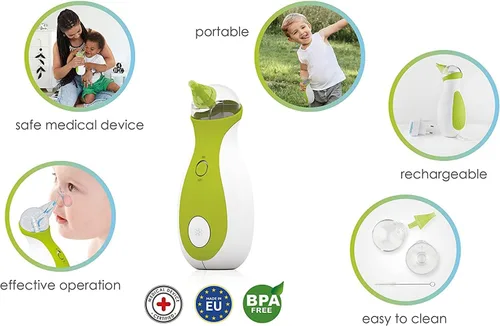 Vista 5 de Nosiboo Go Aspirador nasal para bebés Succionador eléctrico de nariz Fabricado en la UE Portátil, funciona con pilas, calidad premium