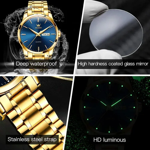 Vista 5 de OLEVS Reloj de cuarzo de cara grande para hombre, correa de acero inoxidable para hombre, relojes de diamantes de moda, analógico, impermeable