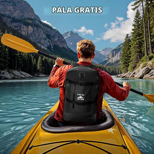 Vista 7 de HEETA - Bolsas secas impermeables para hombres y mujeres, mochila de 40 L, con parte superior enrollable, mochila de senderismo resistente para Negro