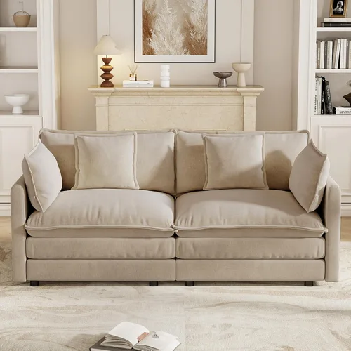 Vista 26 de Sofá modular de felpilla de 111.4 pulgadas, moderno juego de sofá de 3 asientos con asiento profundo, cómodo sofá nube con cojín de espuma doble