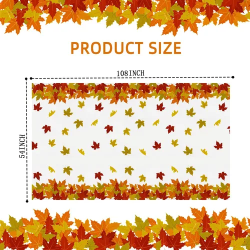 Vista 2 de Mantel de hojas de otoño, 3 piezas, mantel de hoja de arce, cubierta de plástico para mesa de otoño para fiesta de Acción de Gracias, cosecha