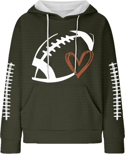 Vista 4 de Sudadera con capucha de punto gofre para mujer, sudadera con capucha para el día del partido, sudadera de manga larga con estampado de rugby