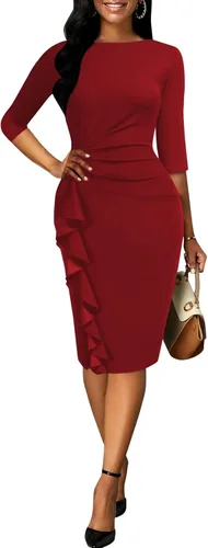 Vista 2 de Vestido de tubo midi de trabajo vintage con volantes para mujer