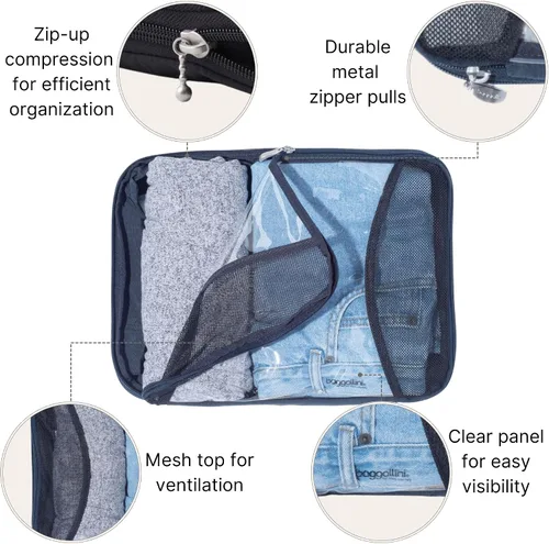 Vista 3 de Baggallini Juego de 3 cubos de compresión - Cubos de compresión ligeros para viajes, Azul marino francés, Talla única
