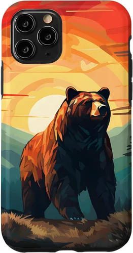 Vista 28 de Funda para iPhone 11 Bear Retro Sunset Forest Spirit Animal
