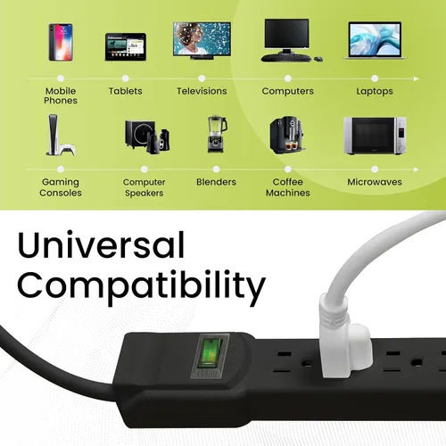 Vista 4 de GoGreen Power (GG-16103M-12BK) Protector de sobretensiones de 6 tomas, 250 julios, negro, cable de 12 pies