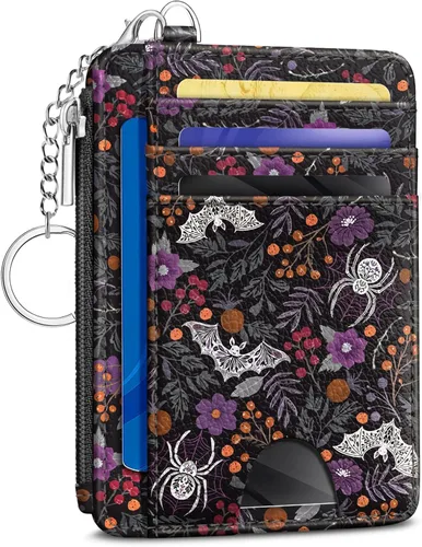 Vista 21 de Kelvoris Tarjetero pequeño para mujer, cartera delgada con bloqueo RFID, llavero con bolsillo para monedas con cremallera, bolsillo frontal