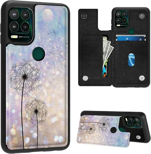 Vista 2 de FUYOCWE Funda para Motorola Moto G Stylus 5G 2023 con tarjetero, diseño de gato negro con diseño floral dorado de piel sintética con ranura