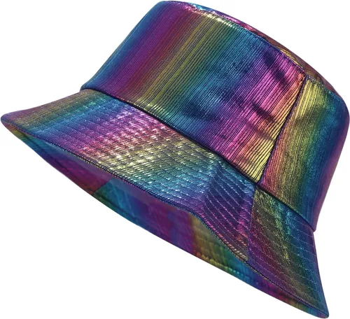 Vista 8 de IHAUIUE Sombrero de pescador metálico de poliuretano, de color sólido, reversible, plegable, sombreros de sol para mujeres y hombres