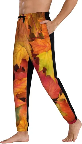 Vista 3 de ultaro Mens Joggers Sweatpants Autumn Maple Leaves Casual Pants Sports Jogging Trousers with Drawstring