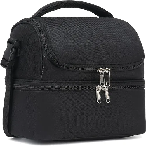 Vista 26 de FlowFly Bolsa de almuerzo aislada de dos pisos para niños, niñas, hombres, mujeres, con correa ajustable, para automóvil