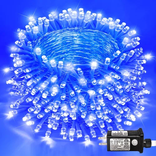 Vista 25 de Guirnalda de 120 luces LED rojas impermeables para exteriores, luces de Navidad rojas de 40 pies, 8 modos, cable transparente, guirnalda de luces