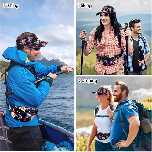 Vista 6 de Paquete de 2 riñoneras de los años 80 y 90 con visera para el sol, riñonera, traje retro de los años 80 y 90, accesorios de moda para hombres y Negro