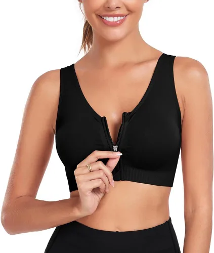 Vista 2 de Brasier deportivo con cierre frontal para mujer, posoperatorio, sin alambres, para yoga