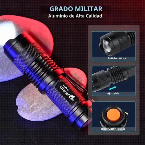 Vista 3 de UltraFire Pack de 5 linternas tácticas y pequeñas SK68, linterna de bolsillo de 7 W, 3 modos, foco ajustable, con zoom