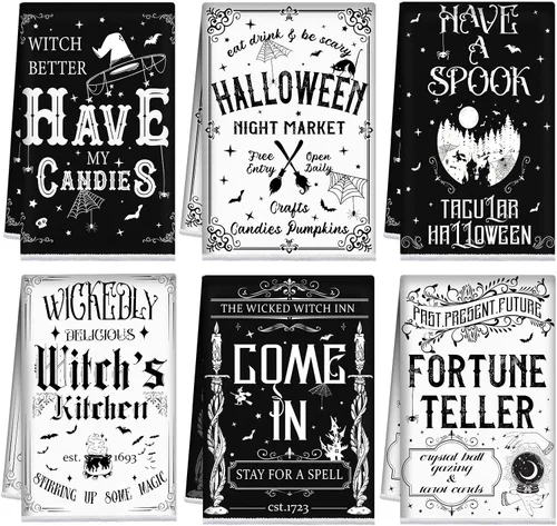 Vista 7 de Ganeen Juego de 6 toallas de mano de Acción de Gracias con texto en inglés «Hello Fall» en blanco y negro, vintage, calabaza, camión, motero