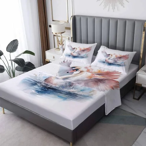 Vista 9 de Swan Sheets - Juego de sábanas de tamaño individual, sábanas de microfibra suave y bolsillo profundo, sábanas y fundas de almohada estampadas sin