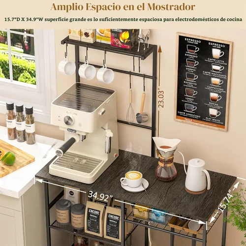 Vista 5 de 3IngSeagulls - Estante de panadería para cocina con almacenamiento, soporte para microondas con estantes ajustables, soporte de cocina con 10 Gris