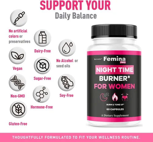 Vista 5 de FeminaPro - Fórmula nocturna avanzada, FeminaPro Nighttime Máxima Fuerza para Salud y Bienestar, FeminaPro Pastillas nocturnas para mujeres