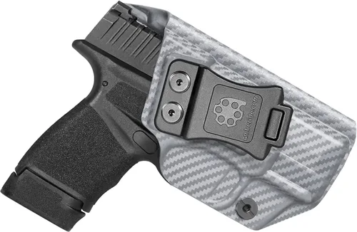 Vista 14 de Funda Kydex IWB fabricada en Estados Unidos para Springfield Hellcat Diseño a prueba de sudor con un protector de sudor completo, inclinación