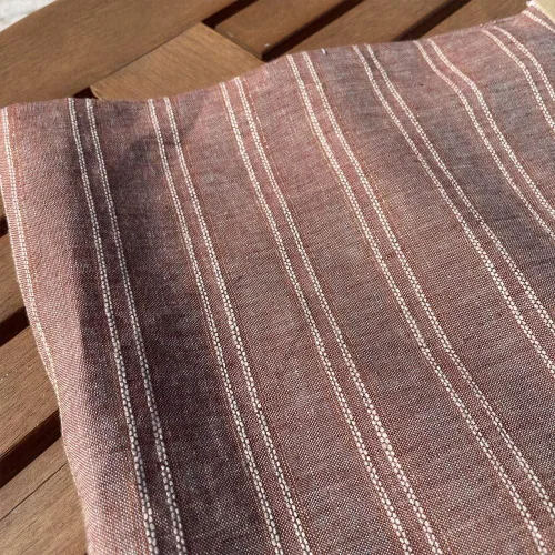 Vista 5 de Tela de rayas de lino lúrex marrón Material elegante para costura, manualidades y decoración del hogar