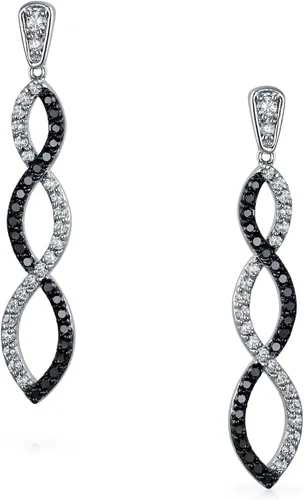 Vista 3 de Aretes largos y románticos de circonita cúbica con diseño de infinito y circonita cúbica para mujer, para baile de graduación, cóctel, fiesta