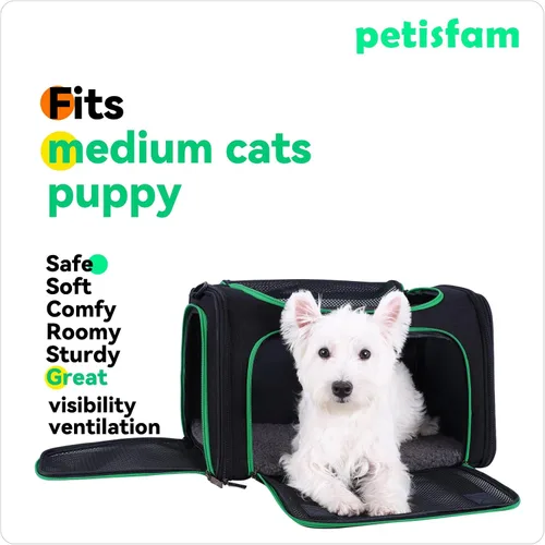 Vista 8 de Transportador suave para gatos medianos y perros pequeños con cama acogedora, 3 puertas, entrada superior, aprobado por aerolíneas, a prueba