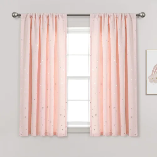 Vista 2 de Lush Decor Star - Par de paneles de cortinas opacas para ventana, 63 pulgadas de largo x 52 pulgadas de ancho, gris claro