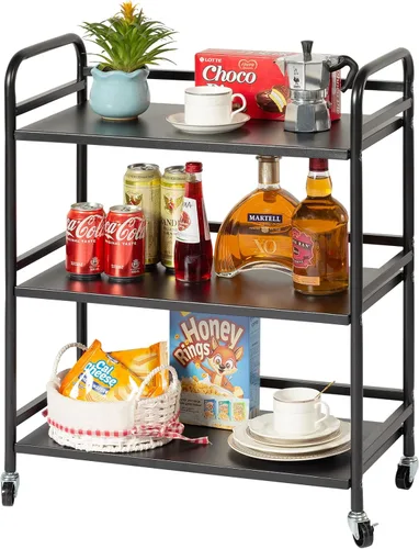 Vista 14 de HDANI Carrito de metal rodante de 3 niveles, carrito multiusos de alta capacidad resistente para oficina, cocina, sala de estar, dormitorio, negro