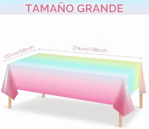 Vista 2 de Riakrum Paquete de 3 manteles de plástico arcoíris pastel para fiesta