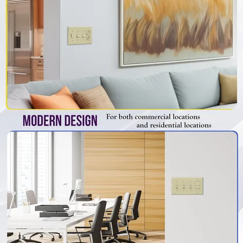 Vista 5 de ENERLITES - Placa de pared combinada para interruptor de palanca triple y conmutador decorativo de una sola salida, tamaño estándar 4 bandas