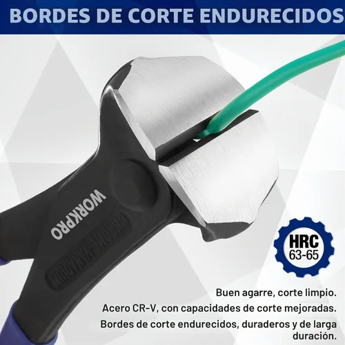 Vista 2 de WORKPRO Alicates de corte de 7 pulgadas, alicates de corte final - Acabado negro en acero cromo vanadio, pinza de corte final de alto