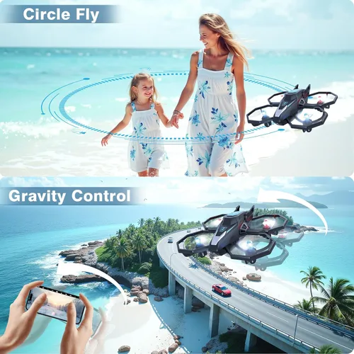 Vista 4 de Drones para niños con cámara, mini drones de control remoto para adultos con retención de altitud, despegue y aterrizaje con una tecla, 3 modos