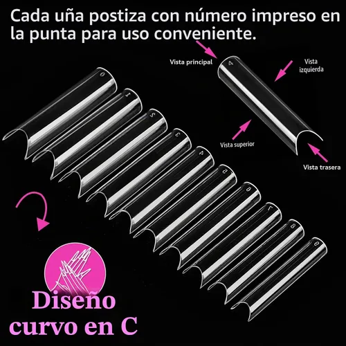Vista 3 de Puntas de uñas postizas cuadradas extralargas de ABS, kit de 240 piezas con curva C, pegamento de uñas, lima para salón de belleza, hogar y bricolaje