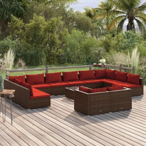 Vista 54 de Sofá de 3 plazas con cojines de ratán de poliéster marrón, juego de muebles de patio al aire libre con 3 sofás centrales para patio trasero, jardín