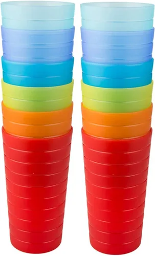 Vista 5 de Vasos de 22 onzas y platos llanos de 10 pulgadas reutilizables, sin BPA y aptos para lavavajillas en 6 colores surtidos, juego de 24 para uso diario