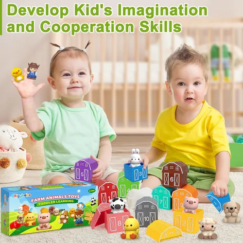 Vista 9 de Aigybobo Juguetes de aprendizaje para niños de 1, 2, 3 años, 40 juguetes de animales Montessori, contar, combinar y clasificar juegos de motricidad