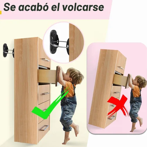 Vista 2 de RORMGO Anclajes antipunta para muebles (6 unidades), anclajes para muebles a prueba de bebés, correas de terremoto para muebles, aparador, pared