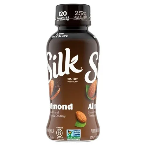 Vista 6 de Silk Leche de almendras de chocolate oscuro, botella de 10 onzas líquidas, 12 por caja.