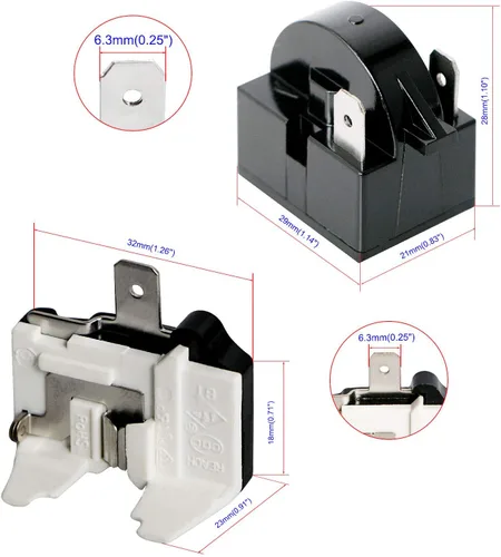 Vista 2 de Protector térmico de sobrecarga térmica de 2 pines 1/4 HP 180 W 12 ohmios + relé de arranque PTC, pieza de repuesto para refrigerador de automóvil